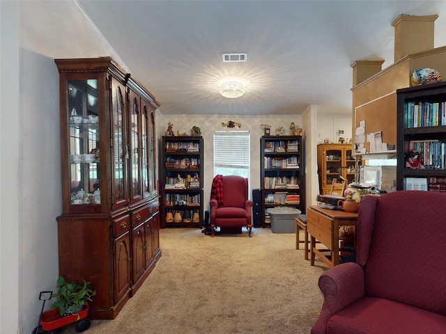 view of carpeted home office