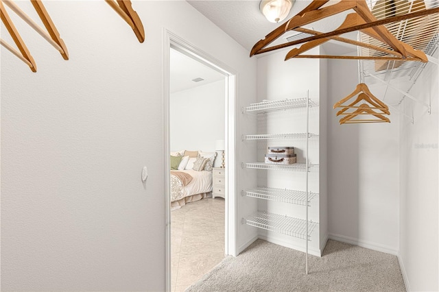 spacious closet with light colored carpet