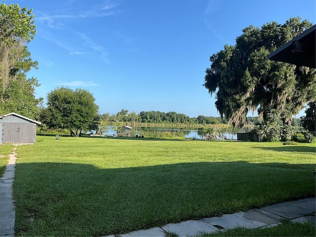 view of yard with a water view