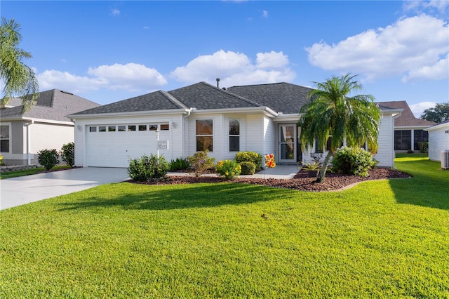 single story home with a front lawn and a garage