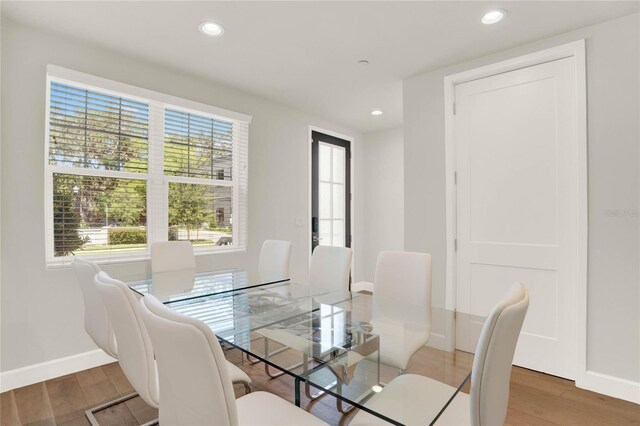 dining space featuring plenty of natural light and dark wood-type flooring