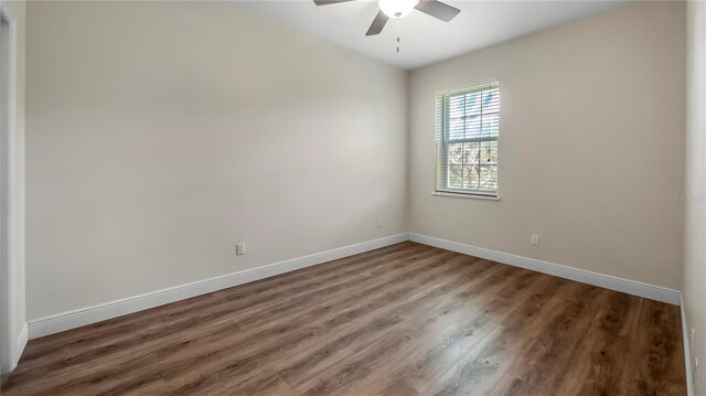 unfurnished room featuring ceiling fan and wood-type flooring