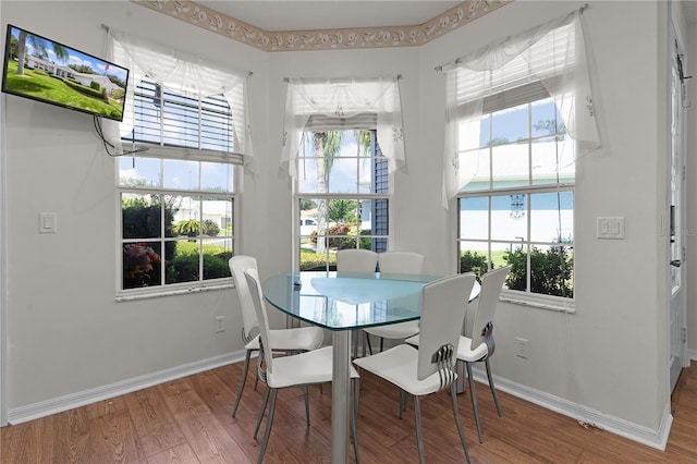 dining space featuring hardwood / wood-style flooring