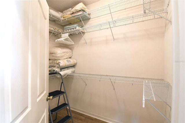 walk in closet with hardwood / wood-style flooring