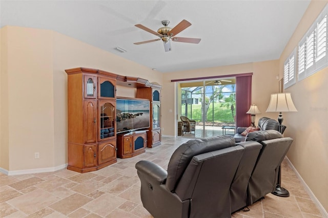 living room with ceiling fan