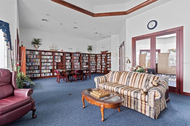 living room with carpet and french doors