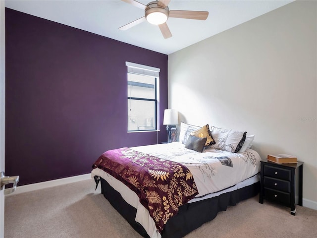 bedroom featuring carpet floors and ceiling fan