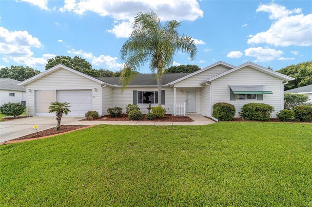 single story home with a front lawn and a garage