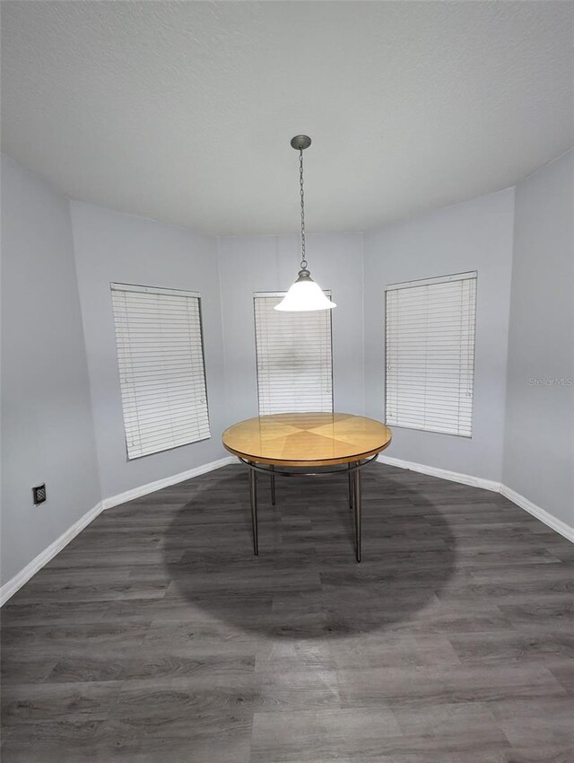 unfurnished dining area with dark wood-type flooring