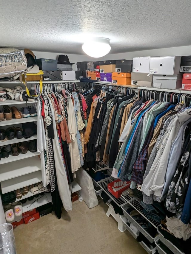 walk in closet with carpet floors