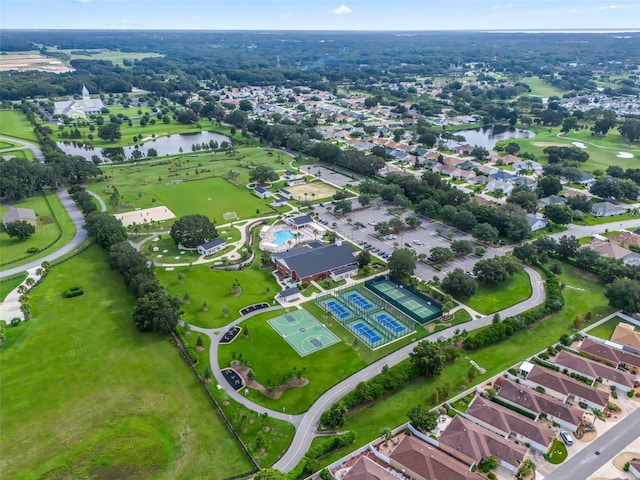 aerial view with a water view