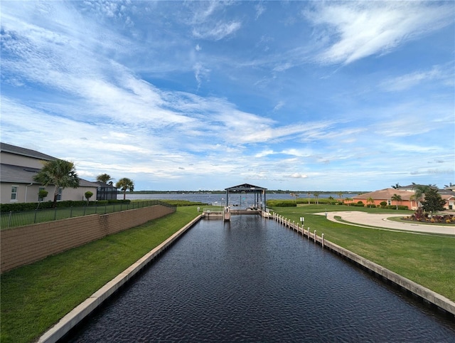 property view of water with a gazebo