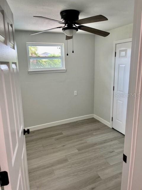 unfurnished room featuring light hardwood / wood-style flooring and ceiling fan