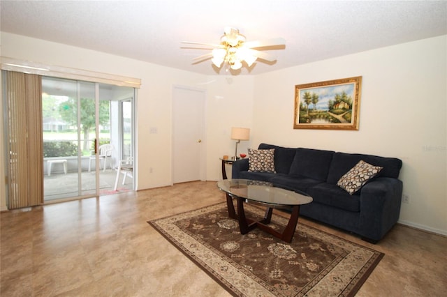 living room with ceiling fan