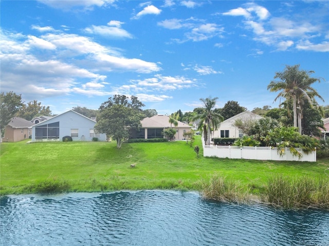 water view featuring fence