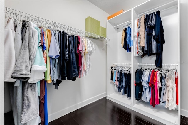 walk in closet with hardwood / wood-style flooring