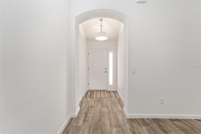 entryway with hardwood / wood-style floors