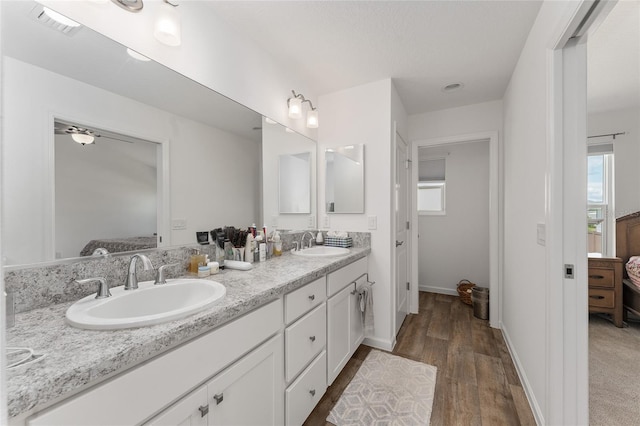 bathroom with vanity and wood-type flooring