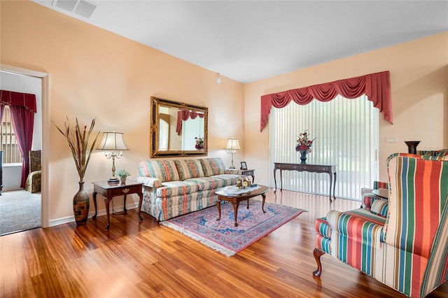 living room with hardwood / wood-style flooring