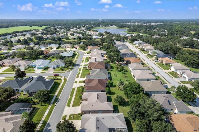 aerial view featuring a water view and a residential view