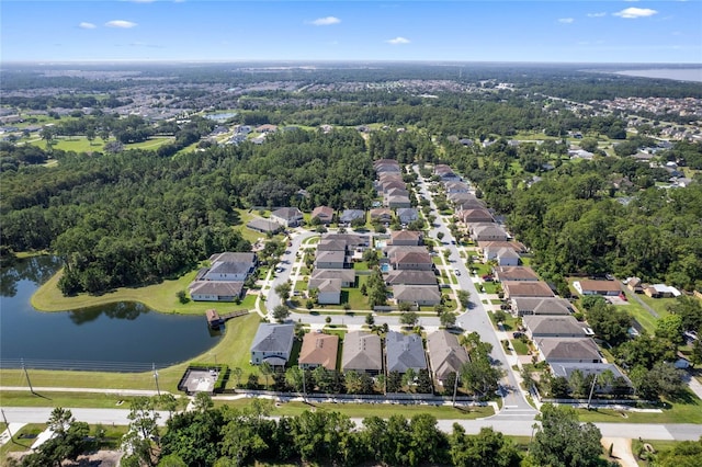 aerial view featuring a water view and a residential view