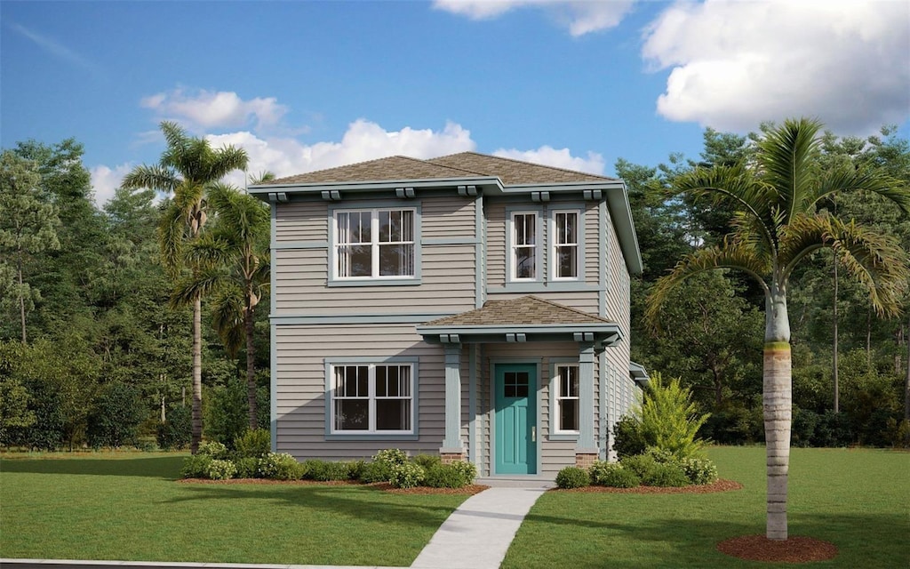 view of front facade featuring a front yard