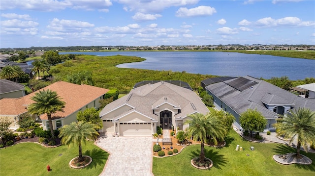 aerial view with a water view