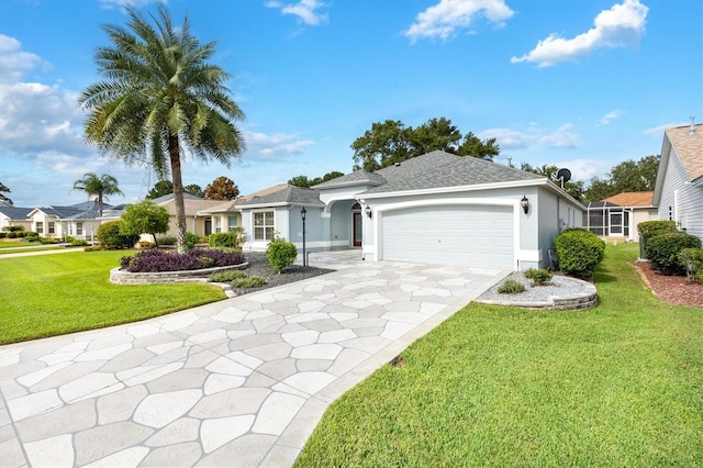 view of front facade with a front lawn and a garage