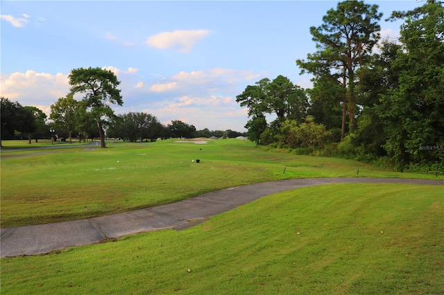 view of property's community featuring a lawn