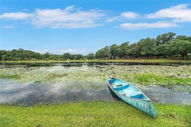 exterior space with a water view