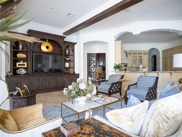 living room featuring ornamental molding