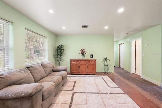 living room with light hardwood / wood-style floors