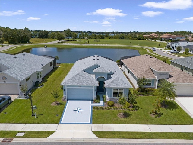 bird's eye view featuring a water view