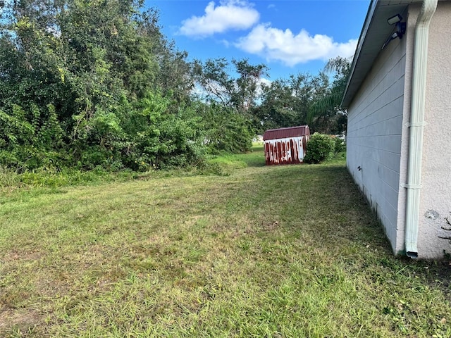 view of yard with a shed