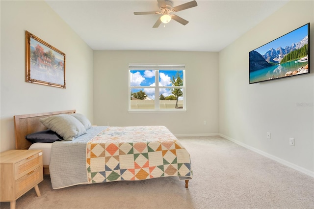 bedroom featuring carpet flooring and ceiling fan