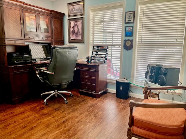 office area with wood-type flooring