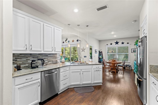 kitchen featuring a wealth of natural light, sink, dark hardwood / wood-style floors, and appliances with stainless steel finishes