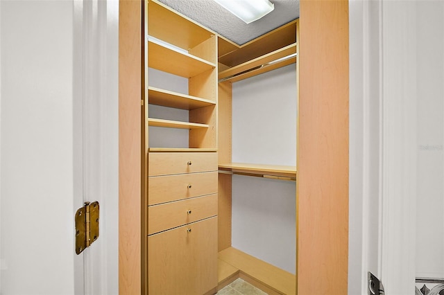 spacious closet with a baseboard heating unit