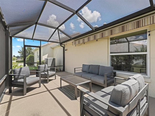 view of patio / terrace with glass enclosure and an outdoor hangout area