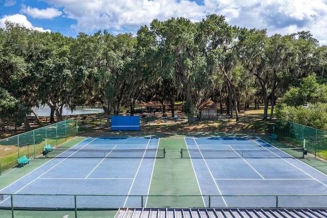 view of tennis court with fence