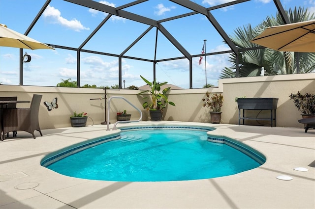 view of pool with a patio area and a lanai