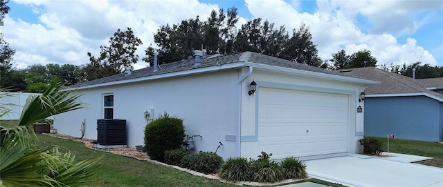 view of property exterior featuring stucco siding and central AC unit