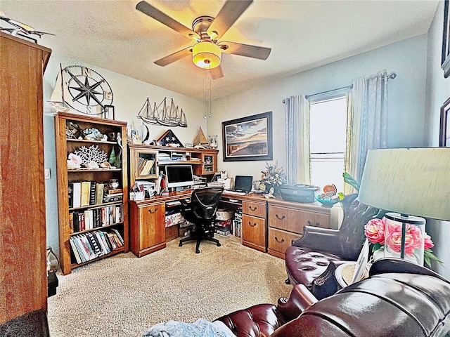 1771 Henin Cir, Tavares, FL 32778 - office area featuring carpet, a textured ceiling, and ceiling fan