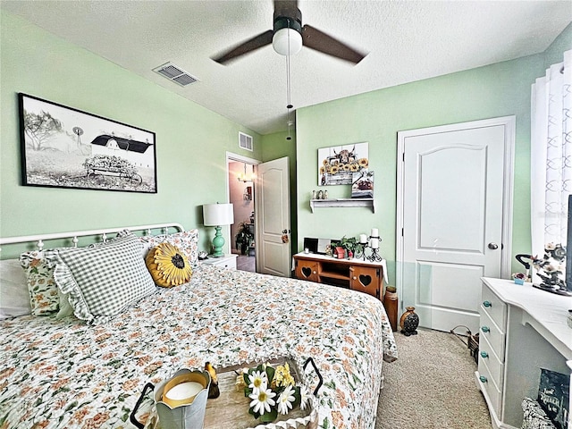 1771 Henin Cir, Tavares, FL 32778 - carpeted bedroom featuring a ceiling fan, a textured ceiling, and visible vents
