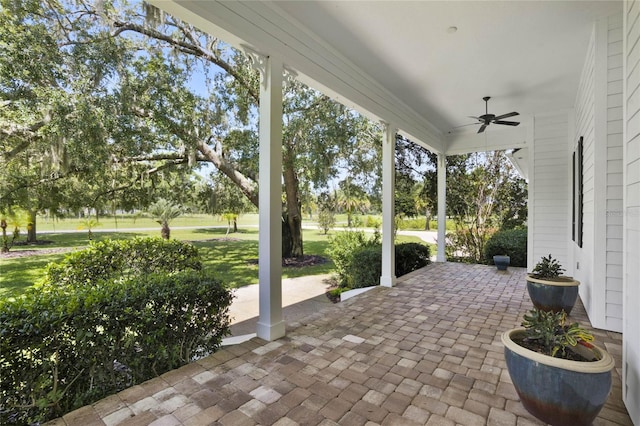 view of patio with a ceiling fan