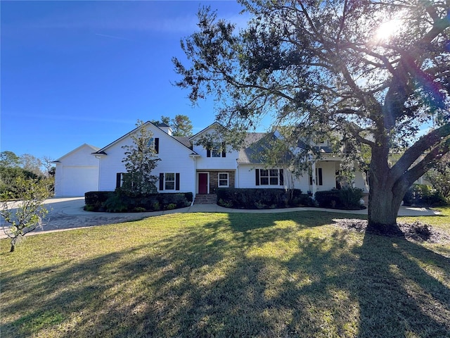 view of front of house featuring stone siding and a front lawn