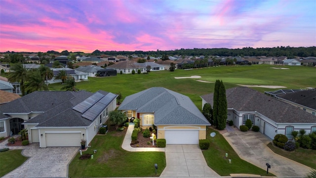 view of aerial view at dusk