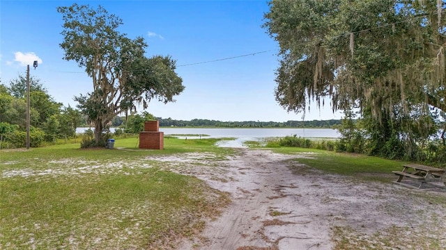 view of road with a water view