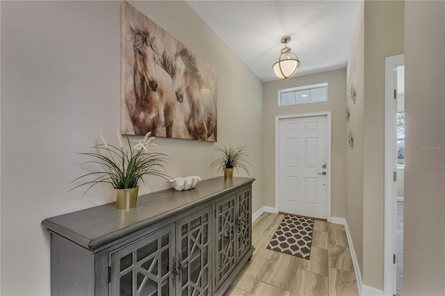 entryway featuring light hardwood / wood-style floors, a textured ceiling, and a healthy amount of sunlight