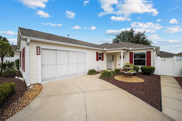 single story home with a garage